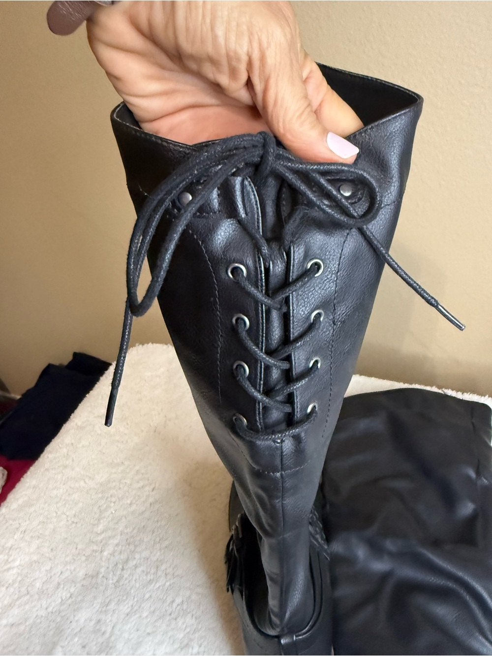 XOXO Black Over-the-Knee Lace-Up Boots with Buckle Straps and Braided Detail - Picture 5 of 12